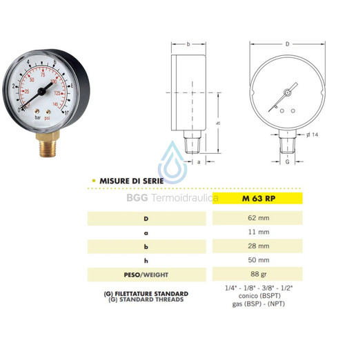 Manometro per autoclave - per,